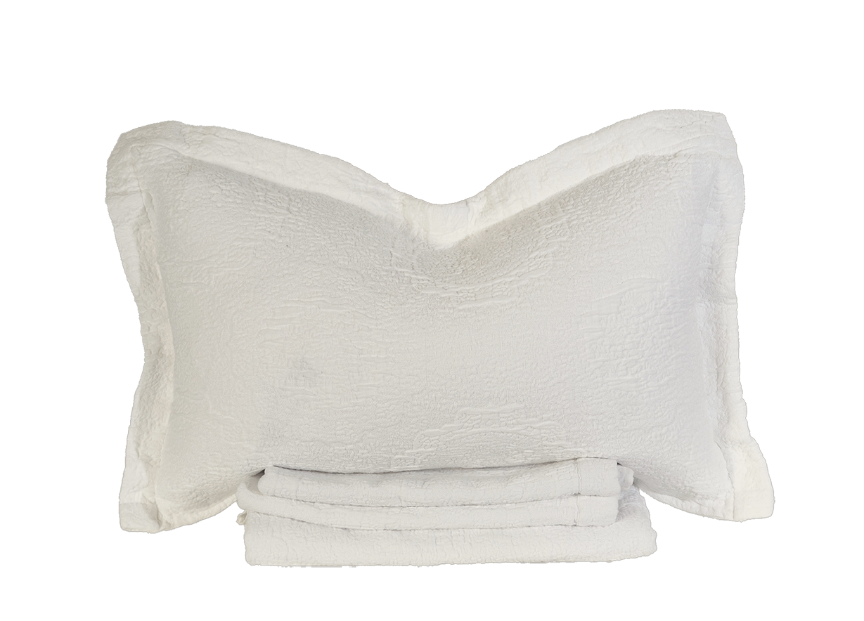 Greige Antik Matelasse Coverlet and Sham - Garment-Washed Jacquard Weave Product Stack | MATTEO