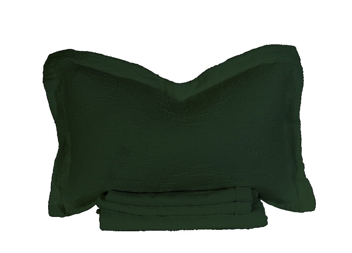 Alpine Green Antik Matelasse Coverlet and Sham Set - Folded Front View | MATTEO