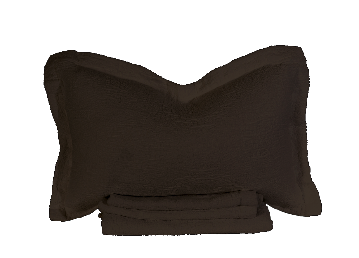 Bark Brown Antik Matelasse Coverlet and Pillow Sham Set - Folded Front View | MATTEO