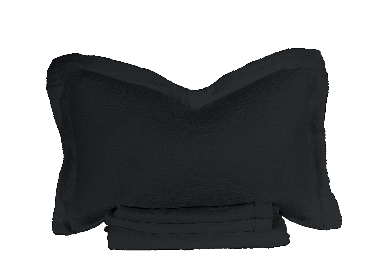 Smoke Antik Matelasse Coverlet and Sham - Folded Front View, Garment-Washed Jacquard Weave | MATTEO
