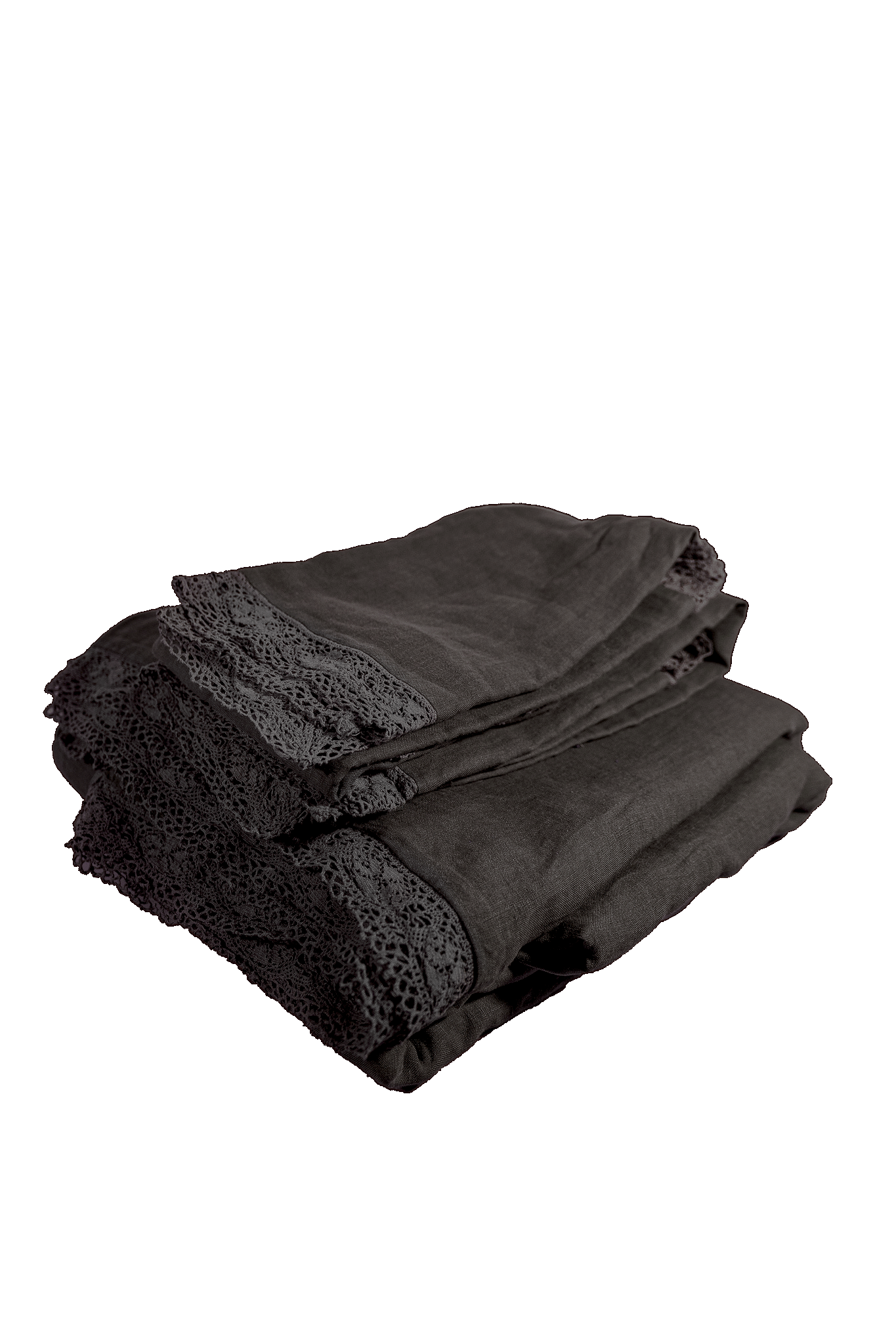 Bark Cluny Linen Duvet Cover with Lace Flange Border - Folded Stack | MATTEO