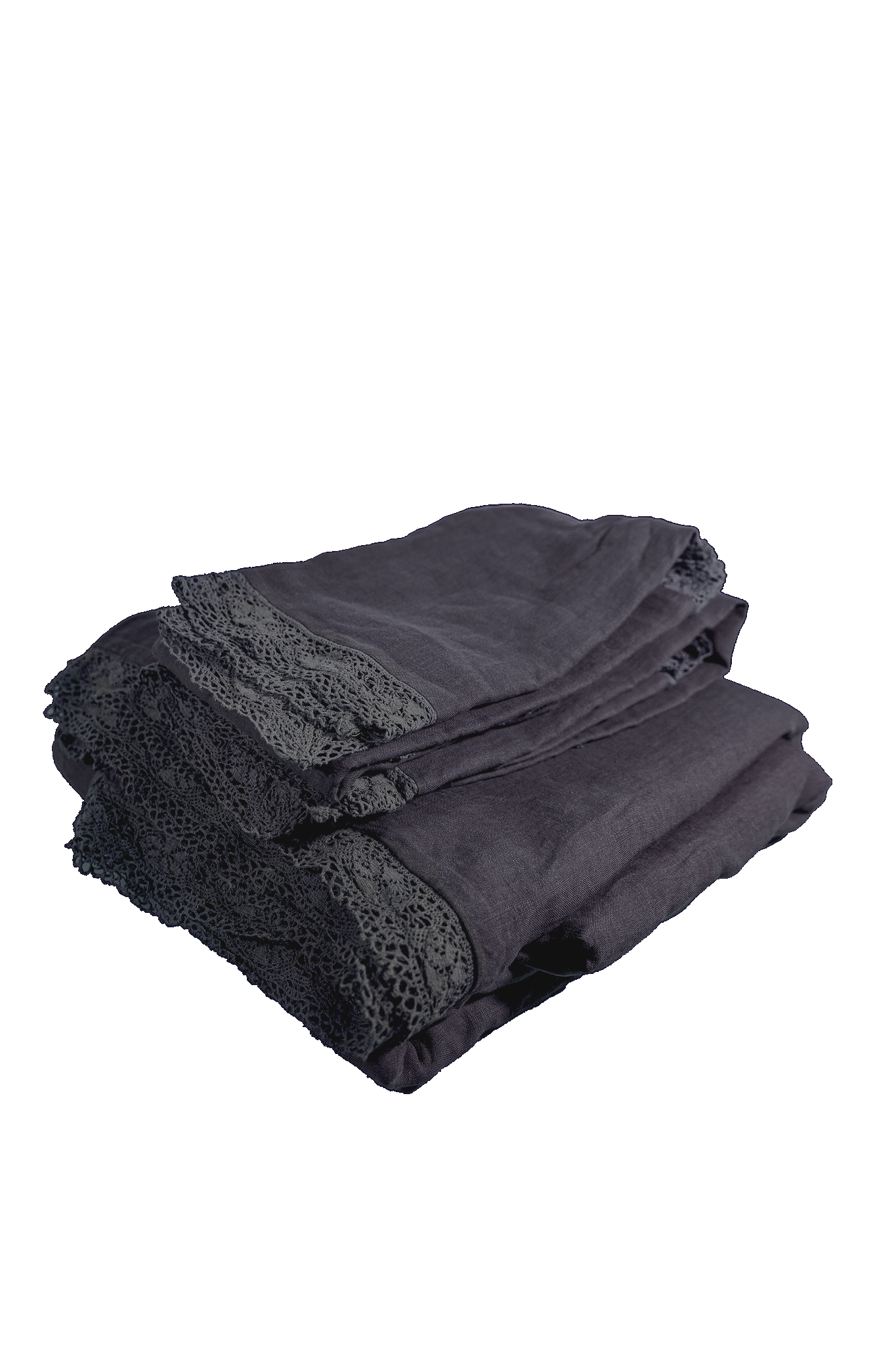 Fig Cluny Linen Duvet Cover with Delicate Lace Flange Border - Folded Stack | MATTEO