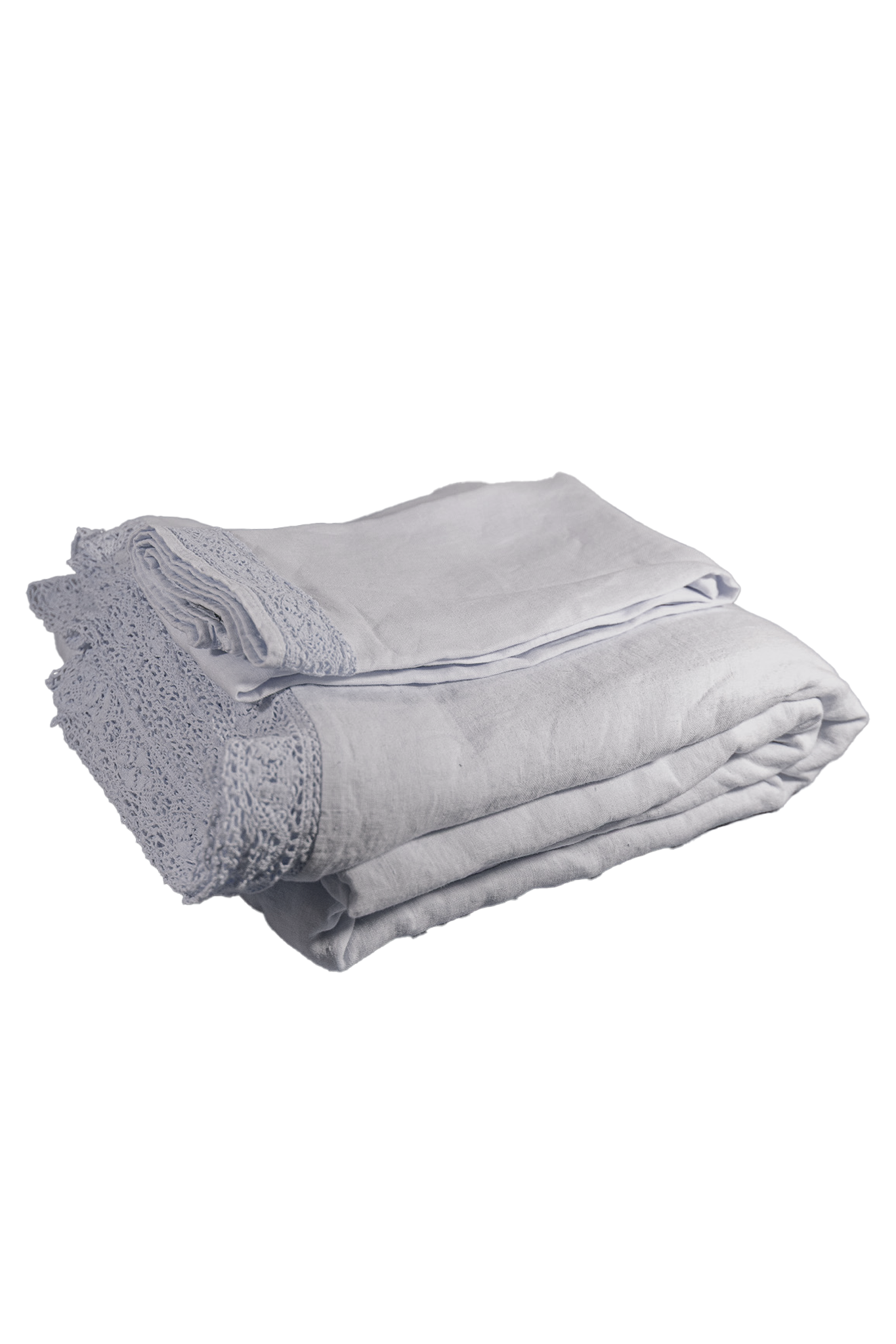 Iris Cluny Linen Duvet Cover with Lace Flange Border - Folded View | MATTEO