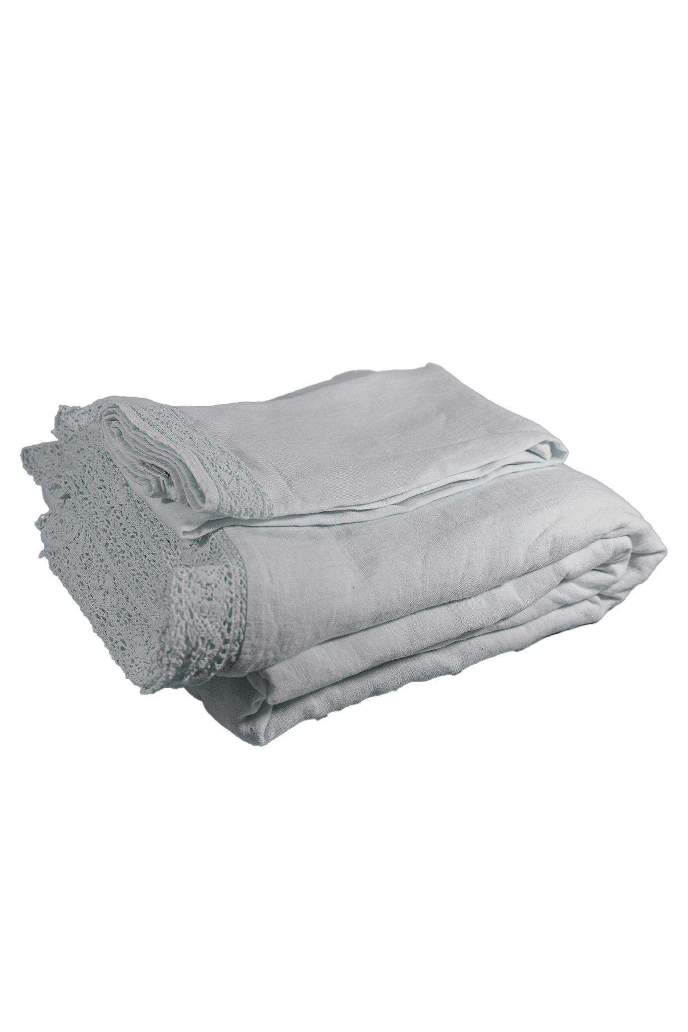 Mica Grey Cluny Linen Duvet Cover with Delicate Lace Flange Border - Folded View | MATTEO