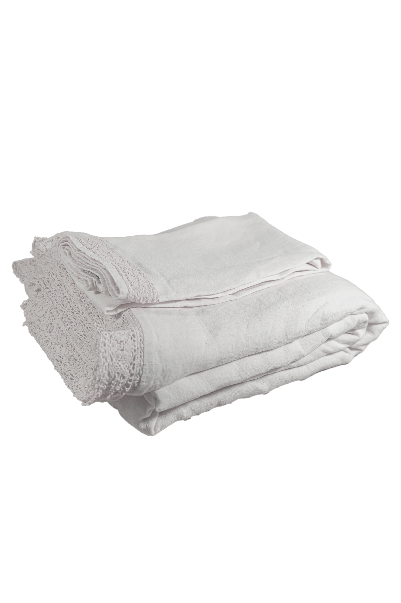 Moon Linen Cluny Duvet Cover with Lace Flange Border - Folded Product View | MATTEO