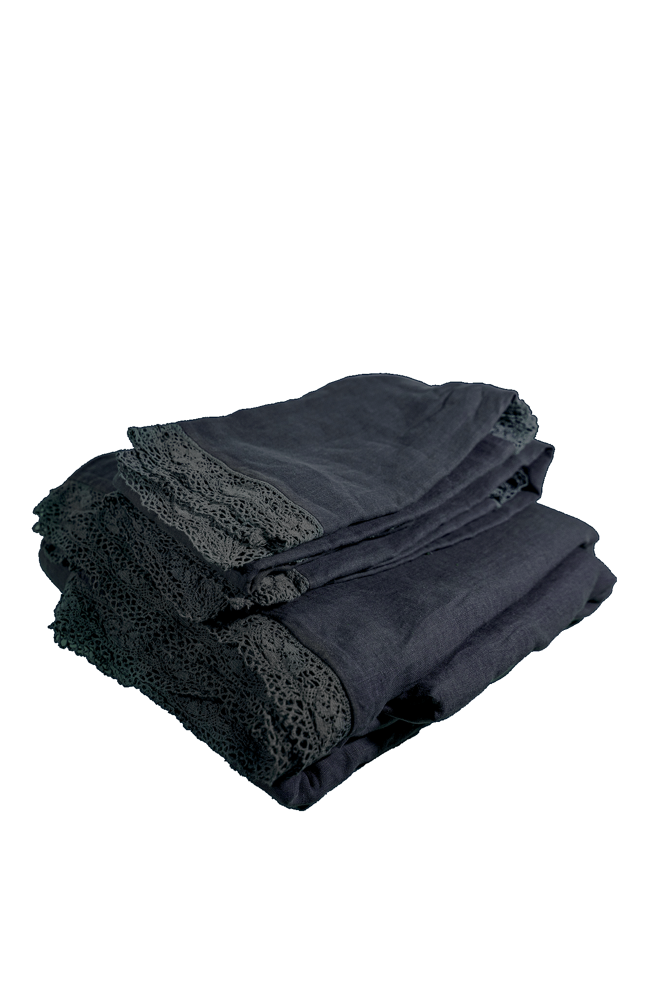 Night Linen Cluny Duvet Cover with Lace Flange Border - Folded Stack View | MATTEO