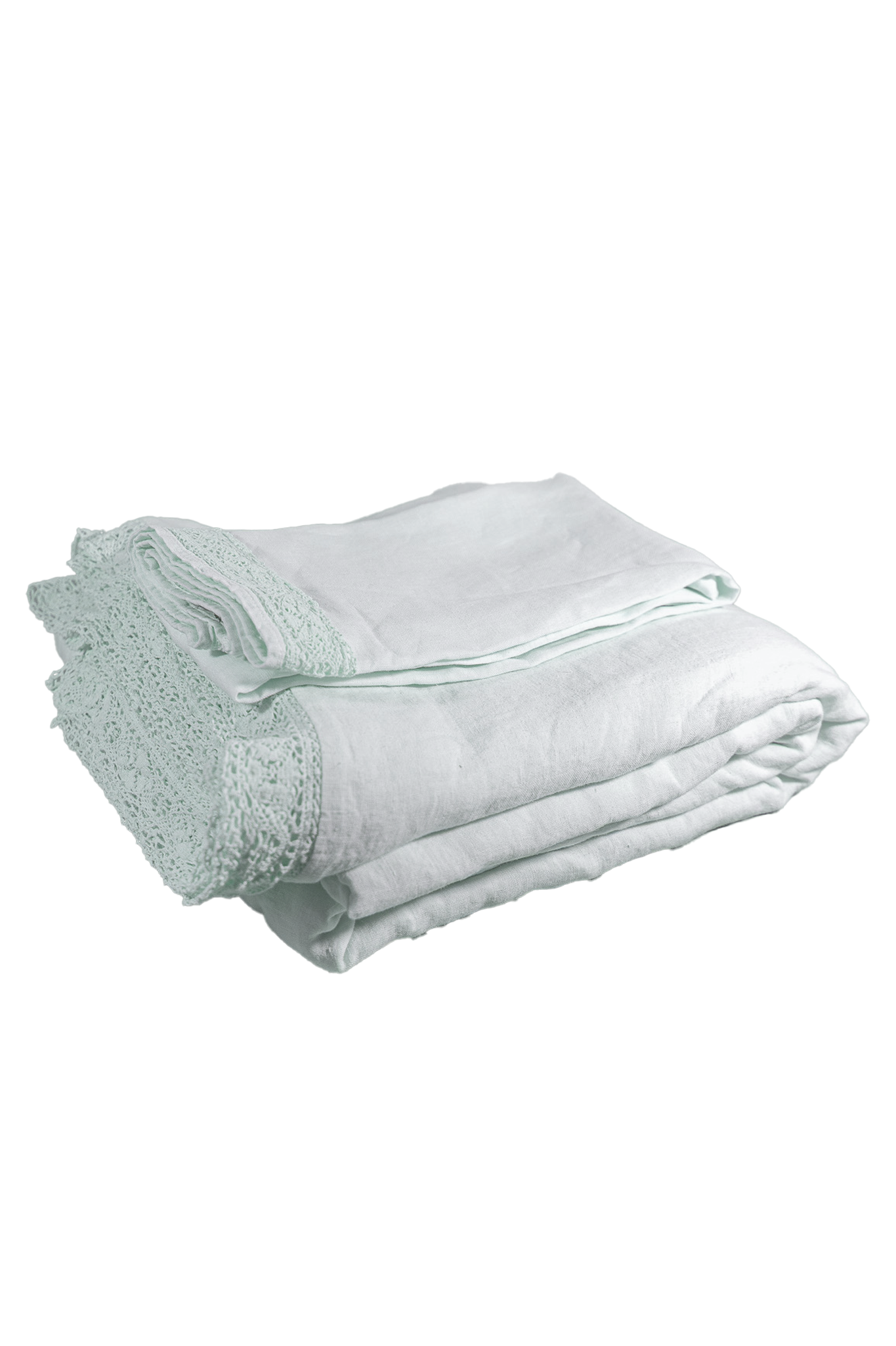 Salt Linen Cluny Duvet Cover with Delicate Lace Flange Border - Folded View | MATTEO