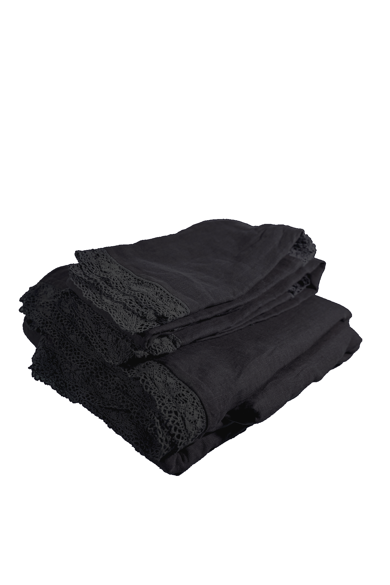 Smoke Linen Cluny Duvet Cover with Lace Flange Border - Folded Stack View | MATTEO