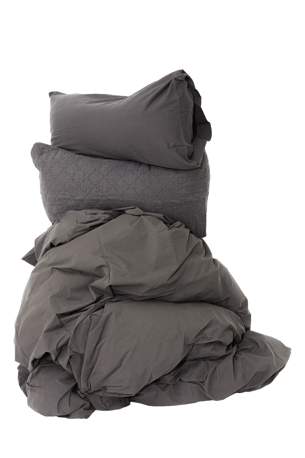 Coal Sei Cotton Sateen Duvet Set - Stacked with Quilted Sham | MATTEO