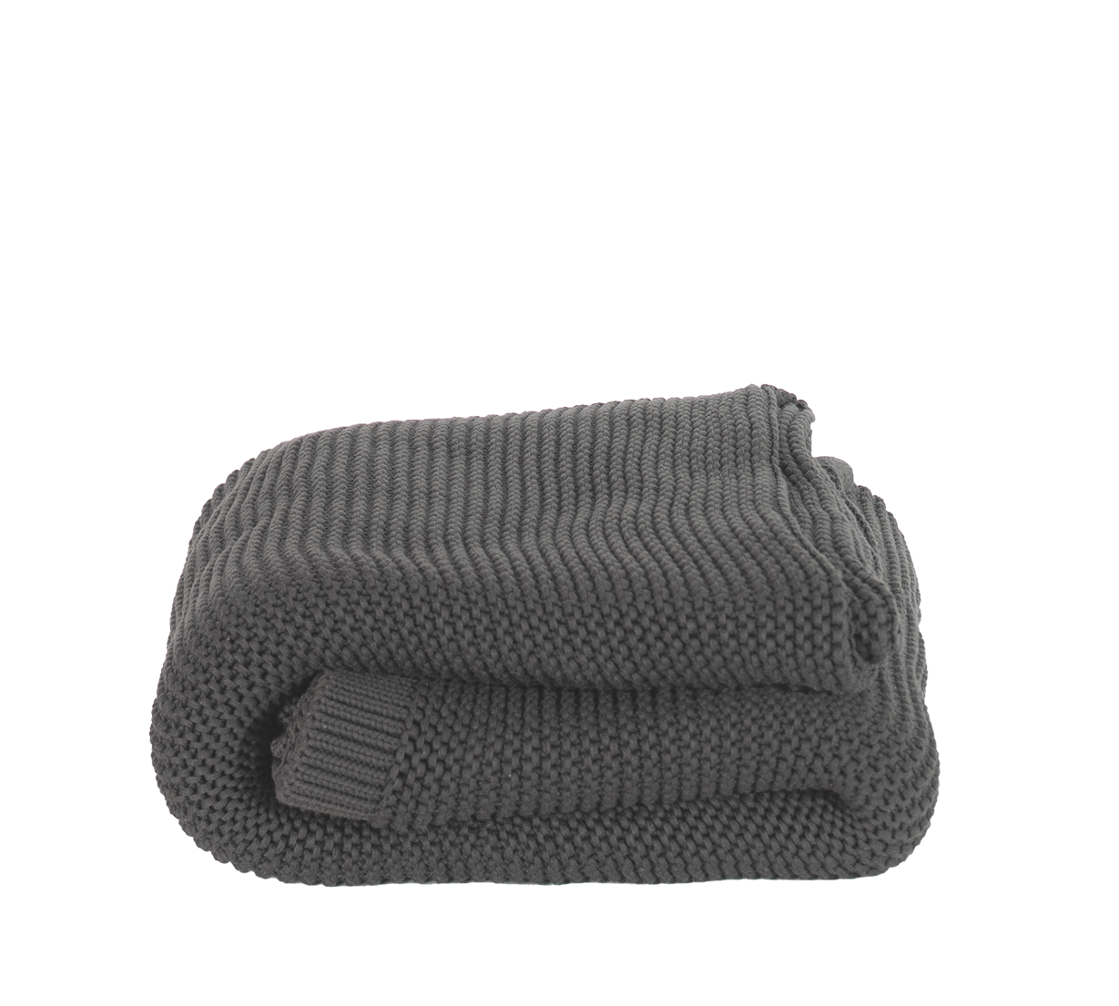 Fig Cotton Knit Ellos Throw - Folded View, Ribbed Border Detail | MATTEO