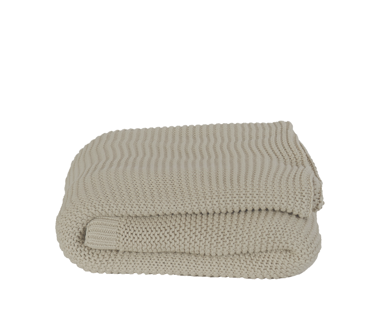 Oat Cotton Knit Throw Blanket - Folded with Ribbed Border Detail | MATTEO