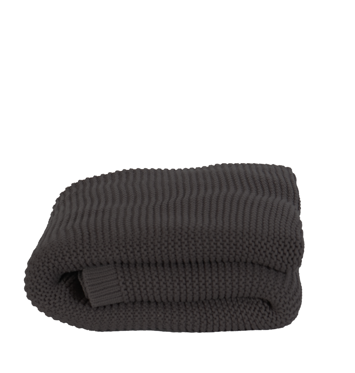 Smoke Cotton Knit Ellos Throw - Folded View, Ribbed Border Detail | MATTEO