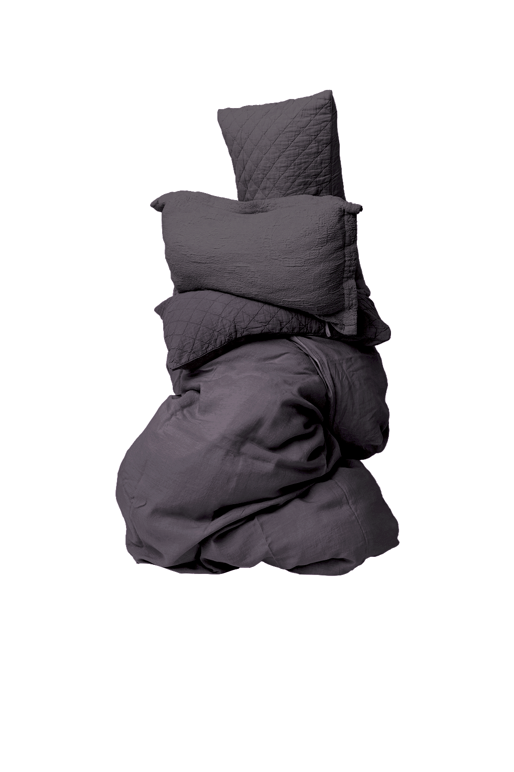 Fig Quilted Linen Ida Duvet Cover - Styled Stacked View | MATTEO
