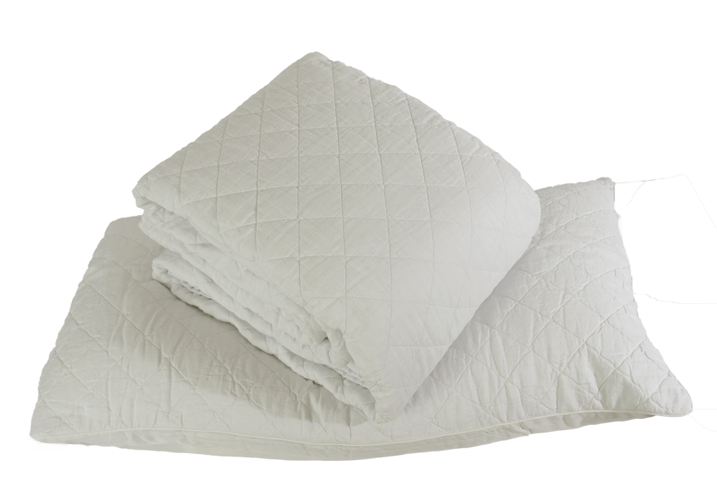 Greige Quilted Linen Ida Duvet Cover and Pillow Sham - Folded Product Display | MATTEO