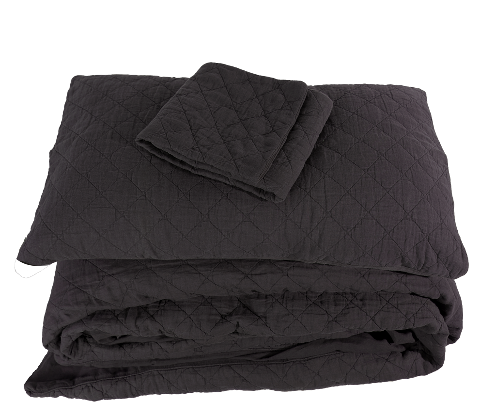 Bark Quilted Linen Duvet Cover and Pillow Set - Flat Lay | MATTEO
