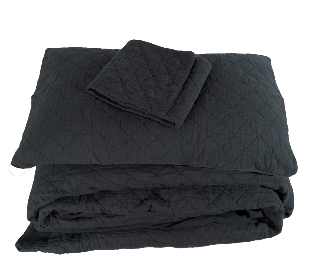 Night Quilted Linen Ida Duvet Cover Set - Flat Lay | MATTEO