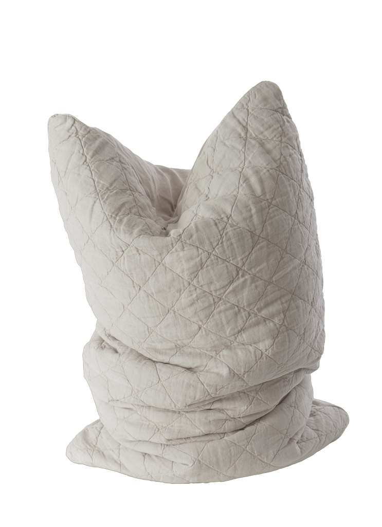 Off White Ida Quilted Linen Decorative Pillow - Diamond Pattern, Relaxed Studio View | MATTEO