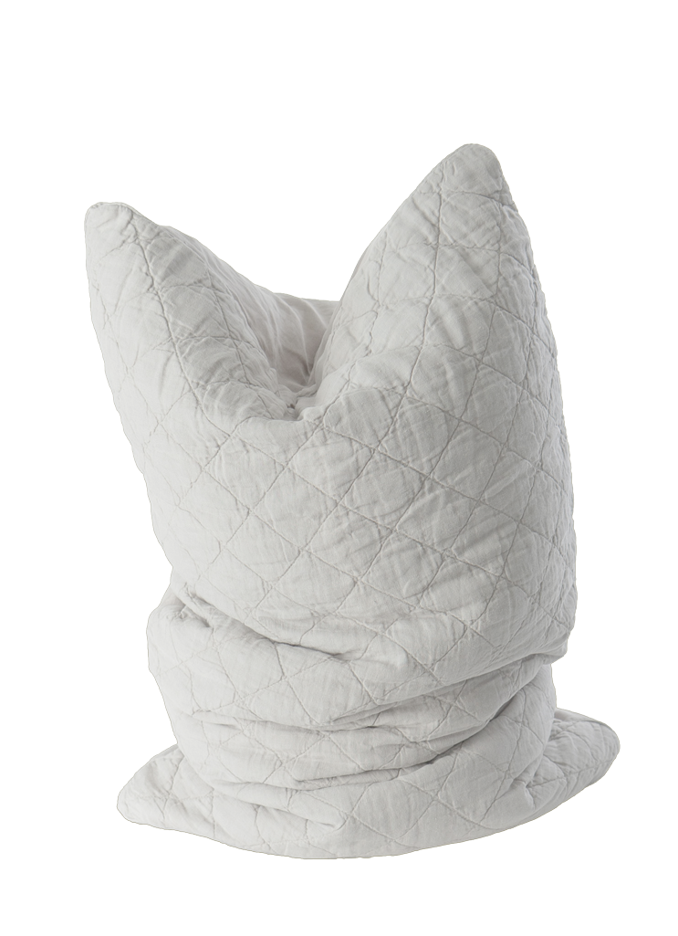 White Quilted Linen Ida Decorative Pillow - Angled Product View | MATTEO