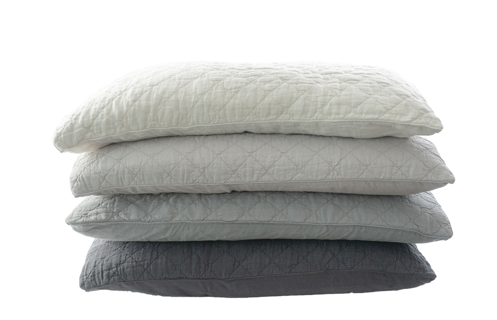 Ida Quilted Linen Decorative Pillows Stacked - Off White to Coal Colorways | MATTEO