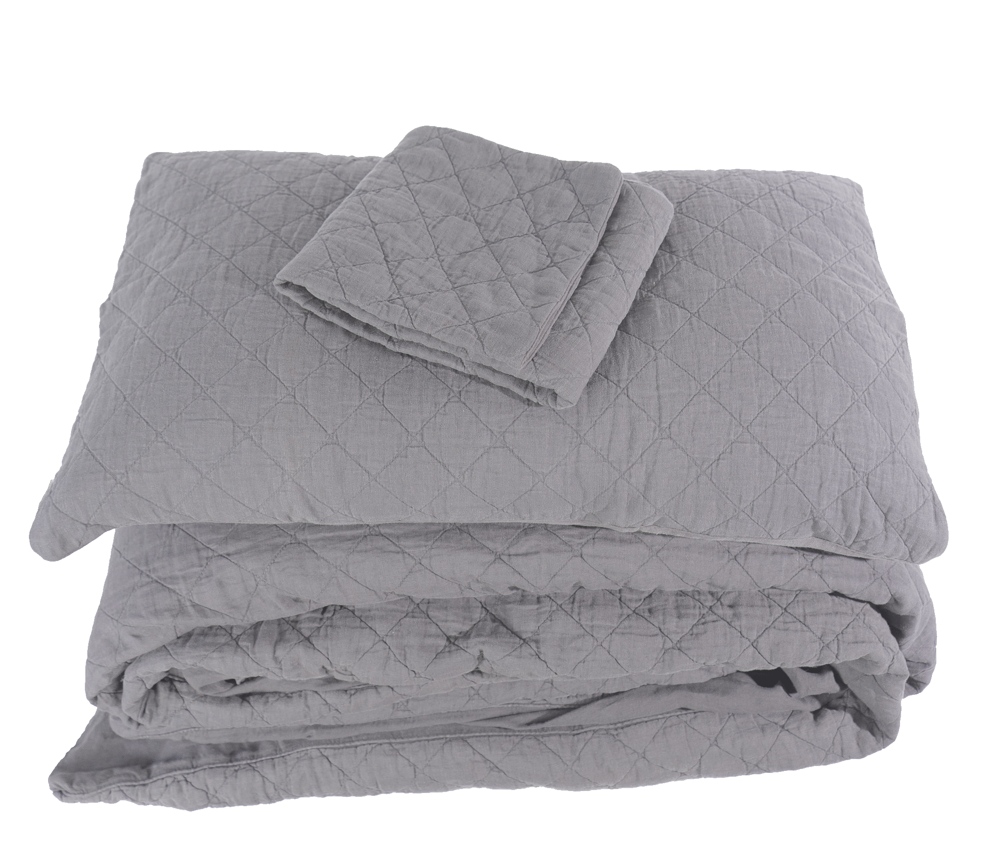 Coal Grey Quilted Ida Duvet Cover with Matching Pillowcases - Flat Lay | MATTEO