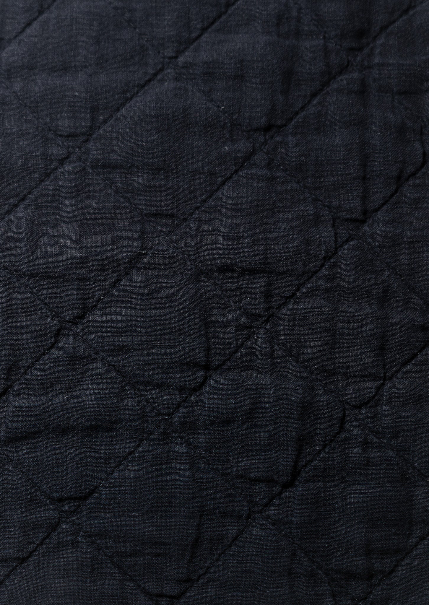 Night Deep Navy Quilted Linen Fabric - Close-up Diamond Stitch Texture Detail | MATTEO
