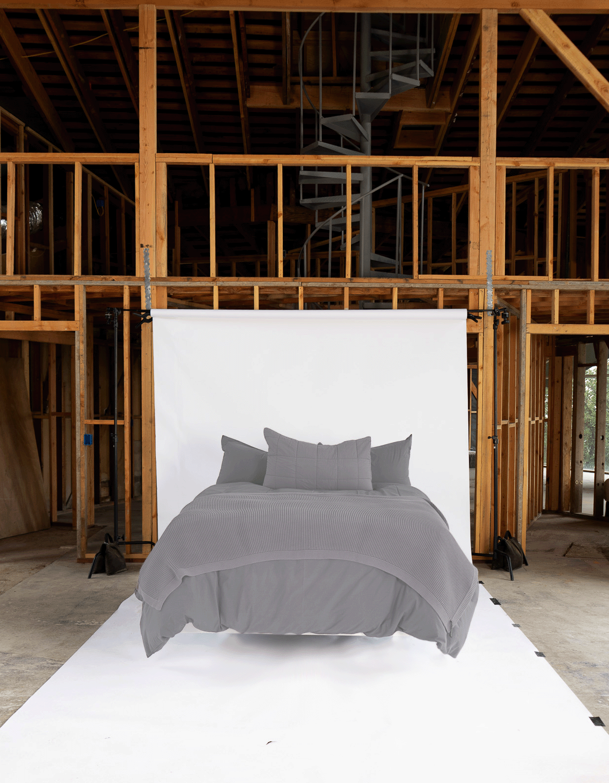 Iris Cotton Percale Tru Sheet Set - Construction Site Editorial Scene | MATTEO