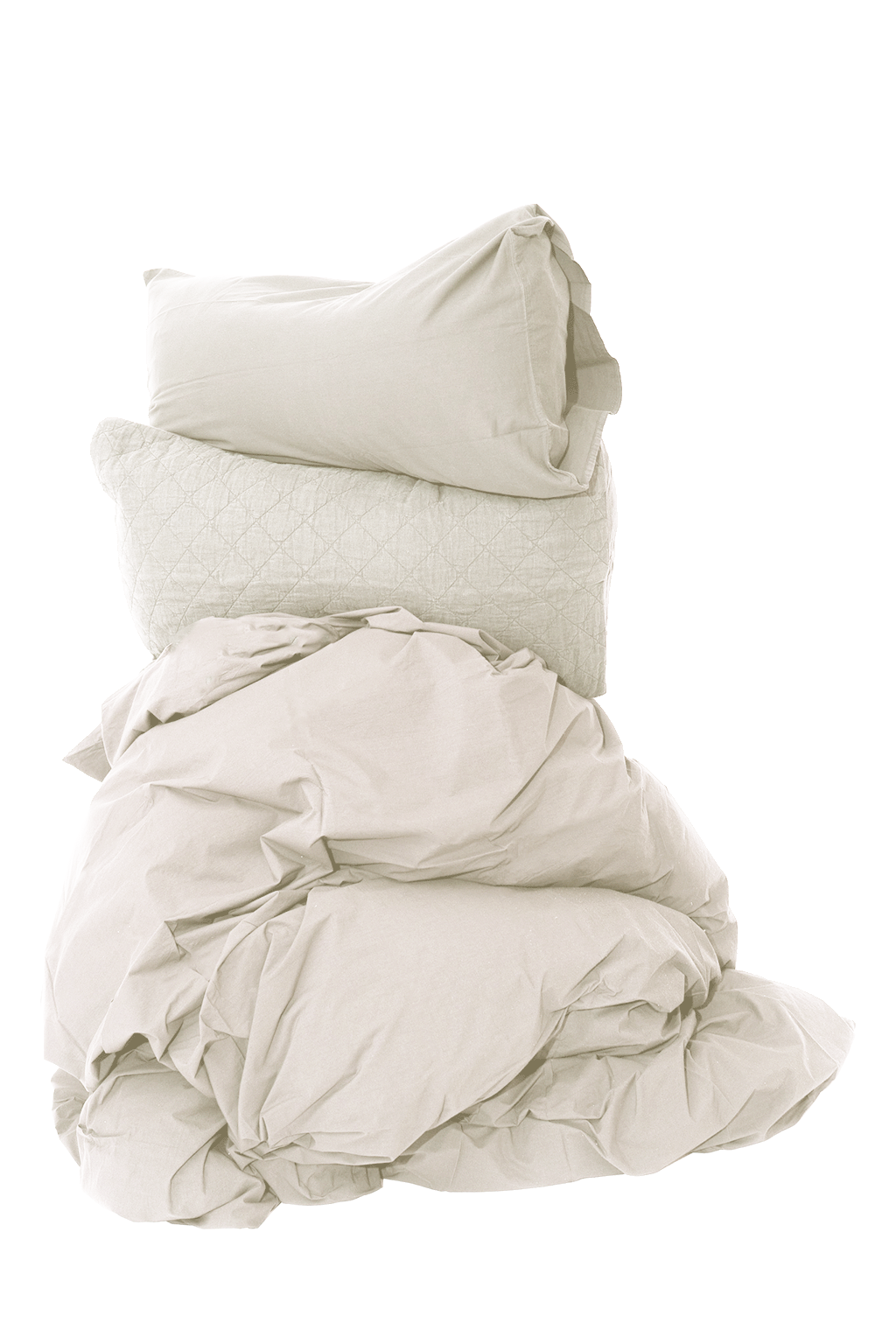 Off White Cotton Sateen Sei Duvet Cover - Styled Bedding Stack with Pillows | MATTEO