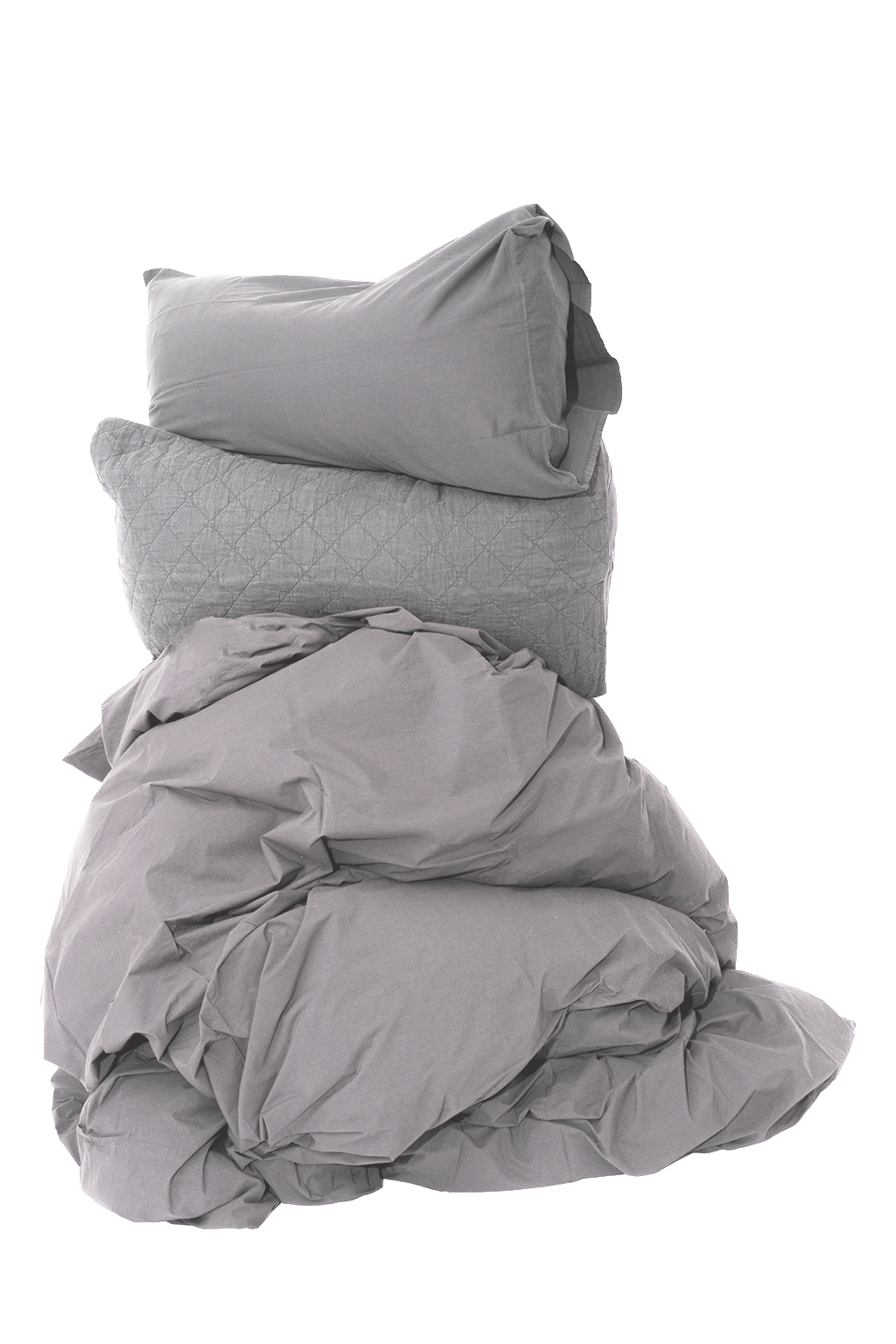 Mica Grey Nap Cotton Percale Duvet Set with Quilted Sham - Bundled Stack View | MATTEO