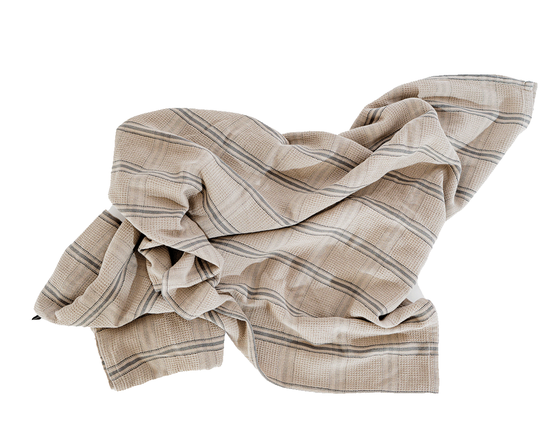 Oat Cotton Striped Kitchen Towel - Draped Detail, Waffle Weave Texture | MATTEO