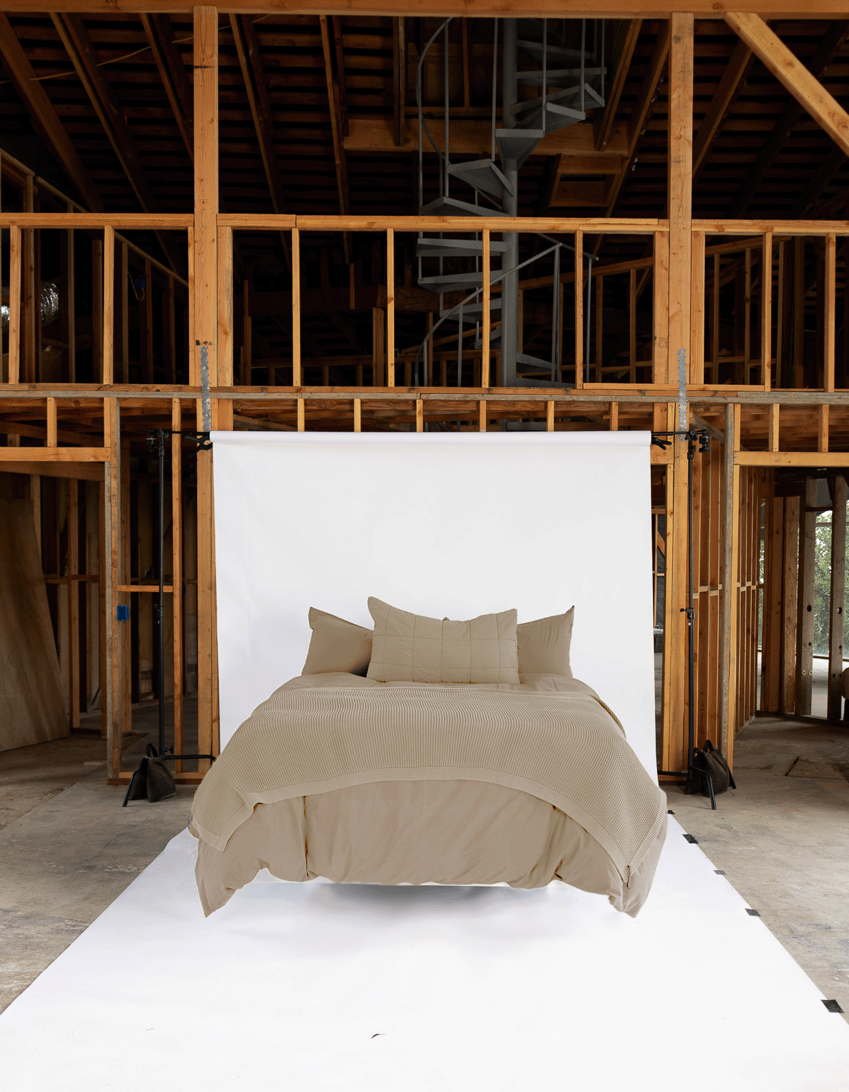 Oat Cotton Nap Duvet Cover - Styled Construction Site Bedroom Editorial | MATTEO