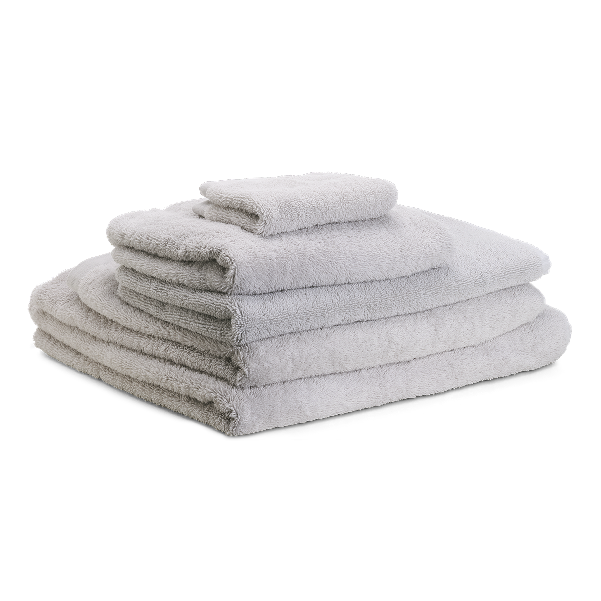 Greige Cotton Riviera Bath Towel Set - Five-Piece Stacked Set Angled View | MATTEO