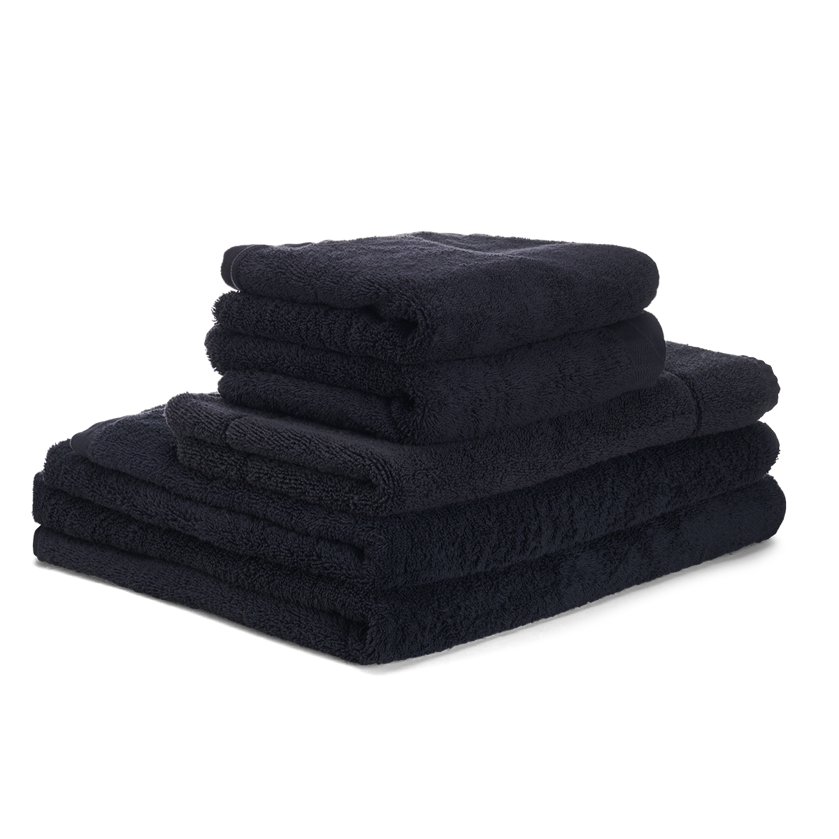 Night Navy Riviera Bath Towel Set - Folded Stack on Shadow Background | MATTEO