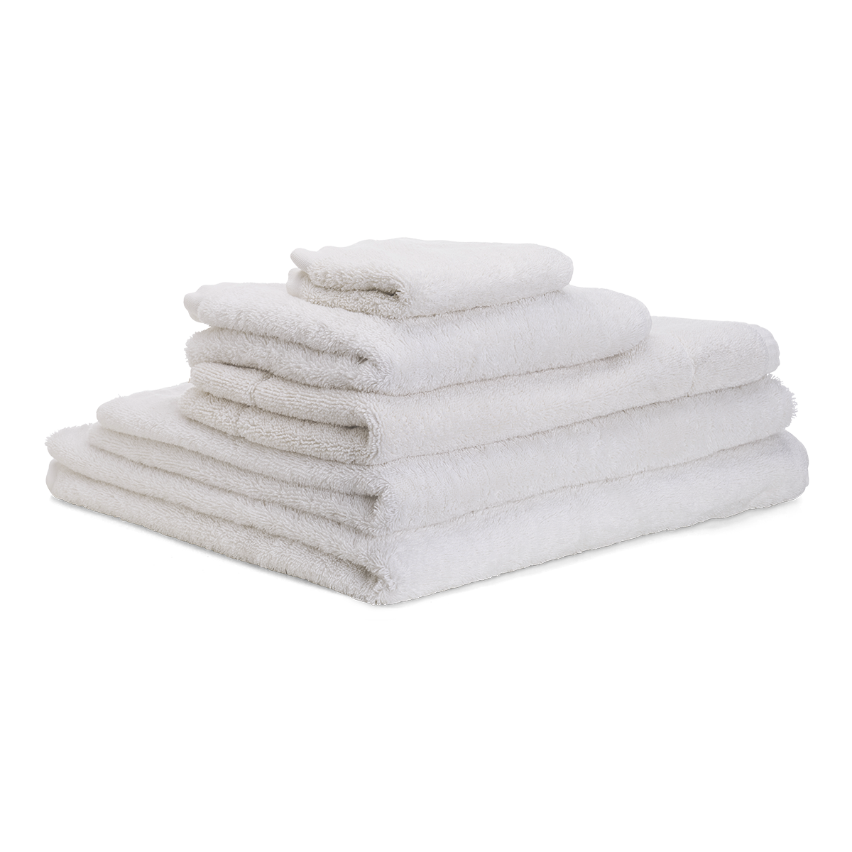 White Cotton Riviera Bath Towel Set - Five-Piece Stacked Display View | MATTEO