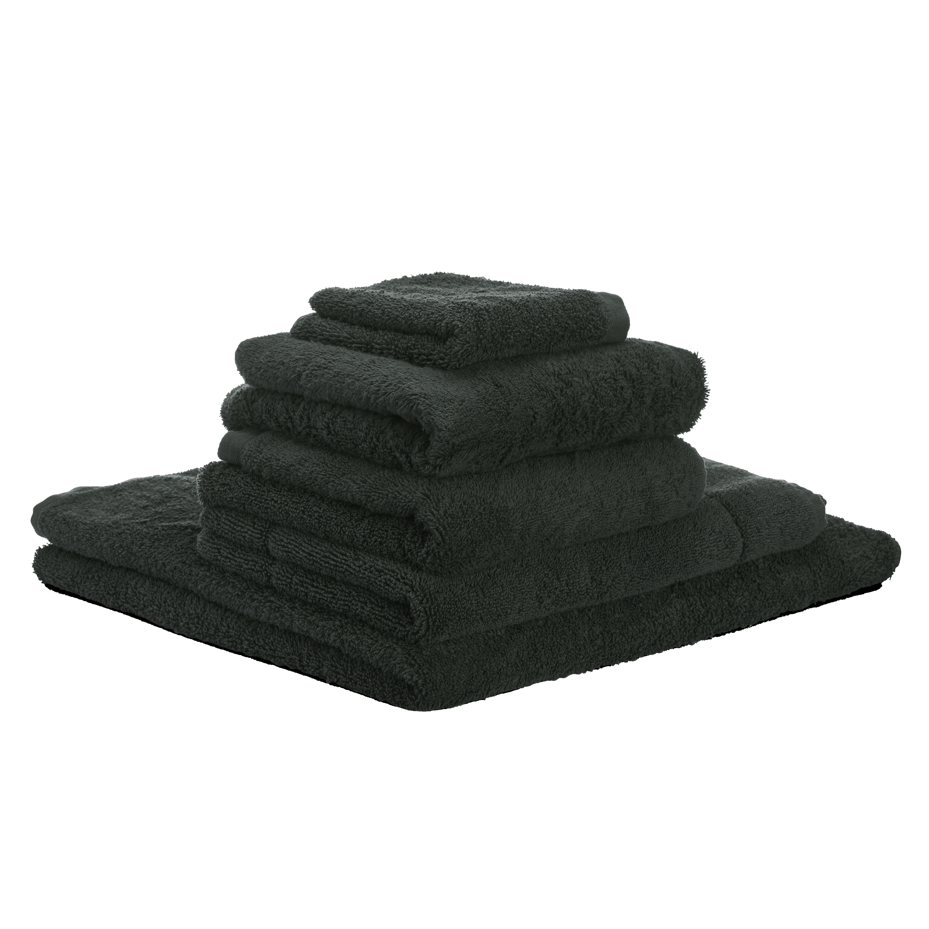 Alpine Forest Green Cotton Riviera Bath Towel Set - 5-Piece Stacked on White | MATTEO