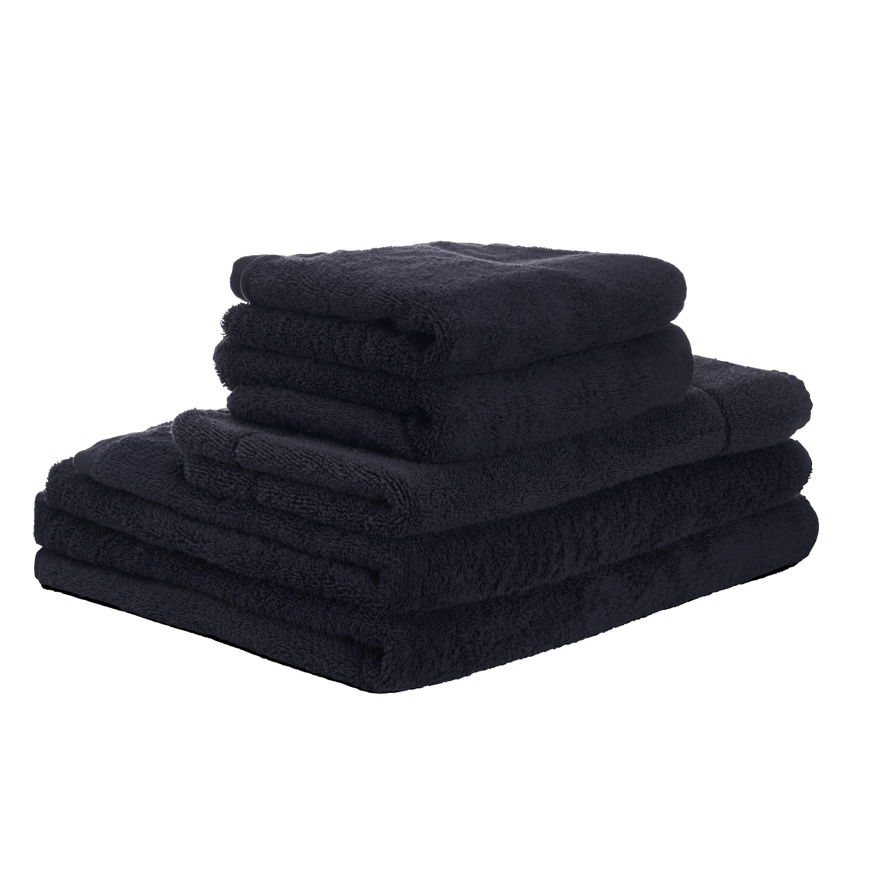 Night Cotton Riviera Bath Towel Set - 5-Piece Folded Stack on White | MATTEO