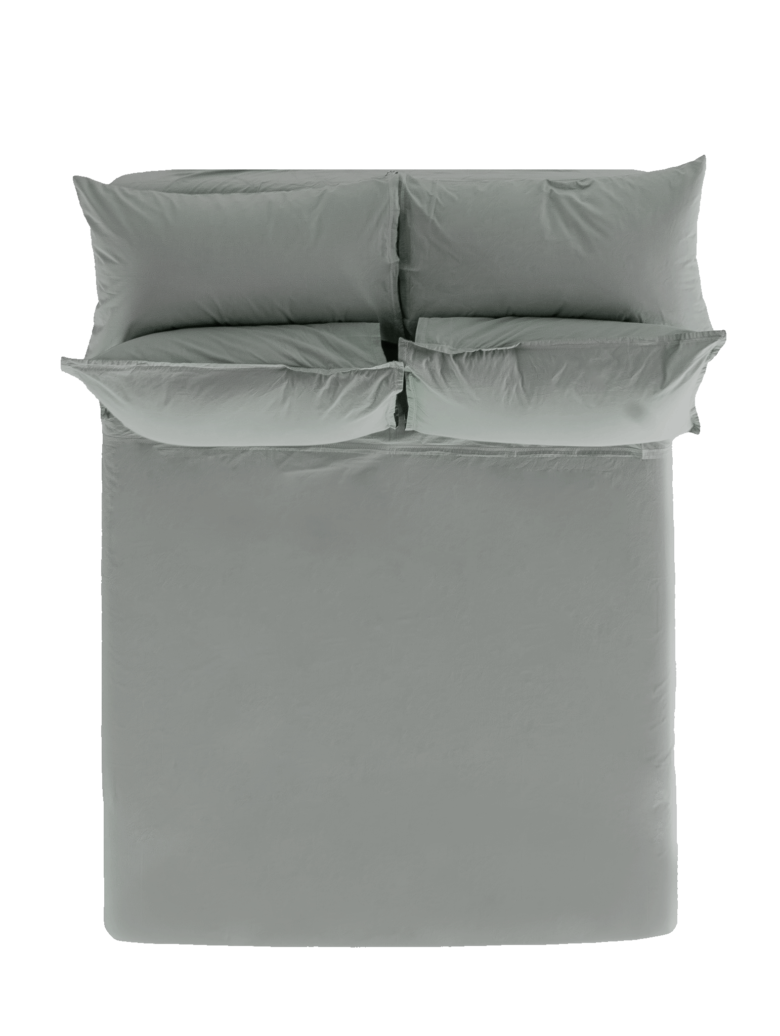 Bay Grey Cotton Percale Fitted Sheet with Pillow Shams - Top View | MATTEO