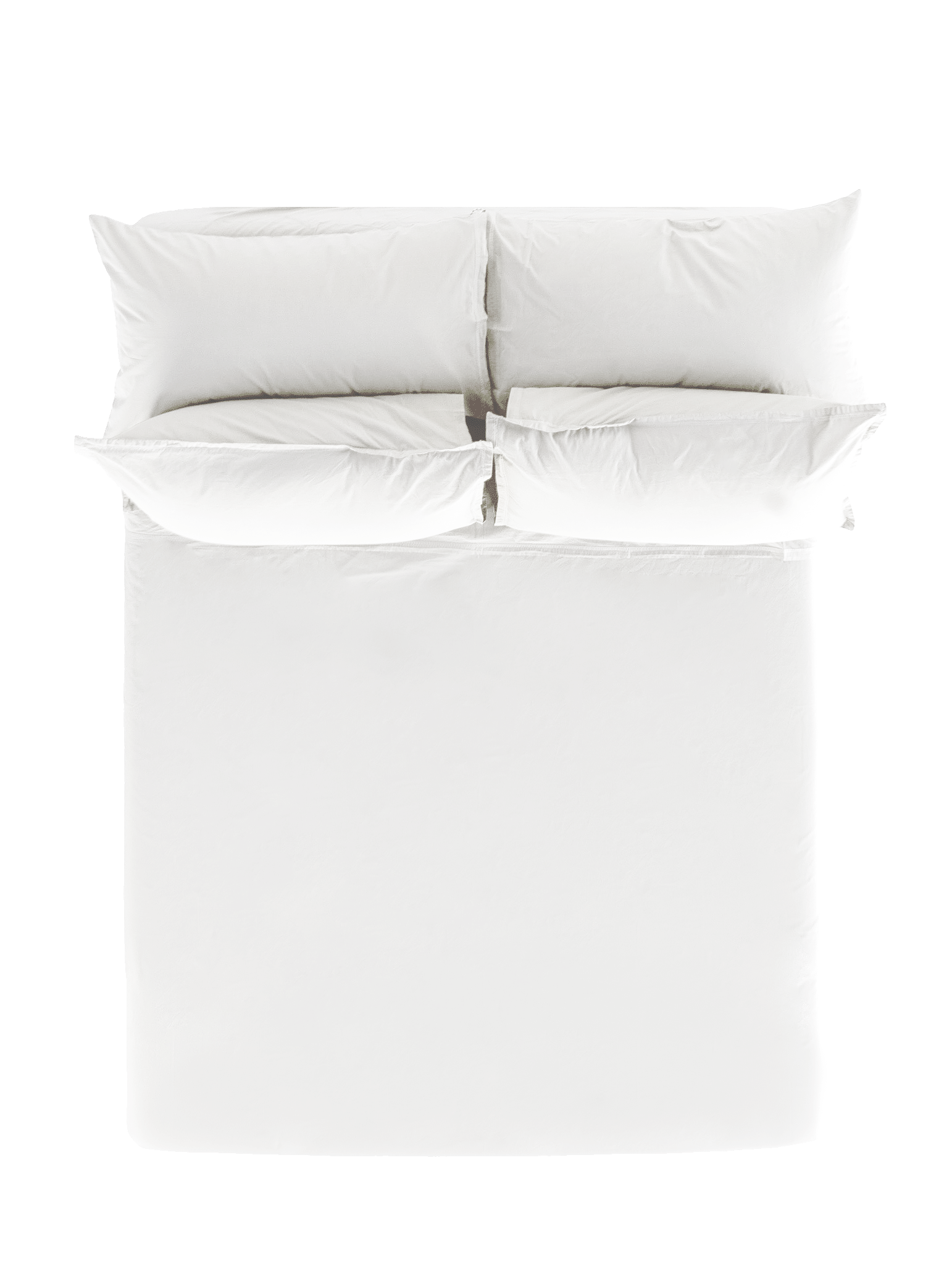 White Cotton Percale Sheet Set with Four Pillows - Overhead View | MATTEO