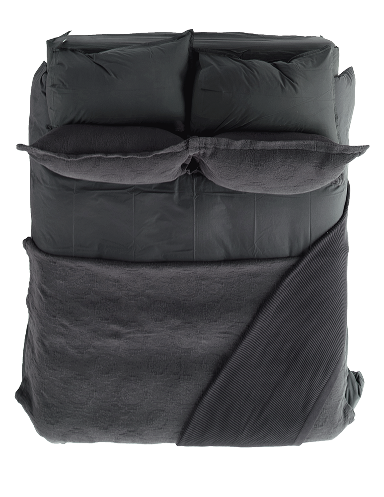 Coal Antik Matelasse Throw Bedding Set - Top View Flat Lay | MATTEO
