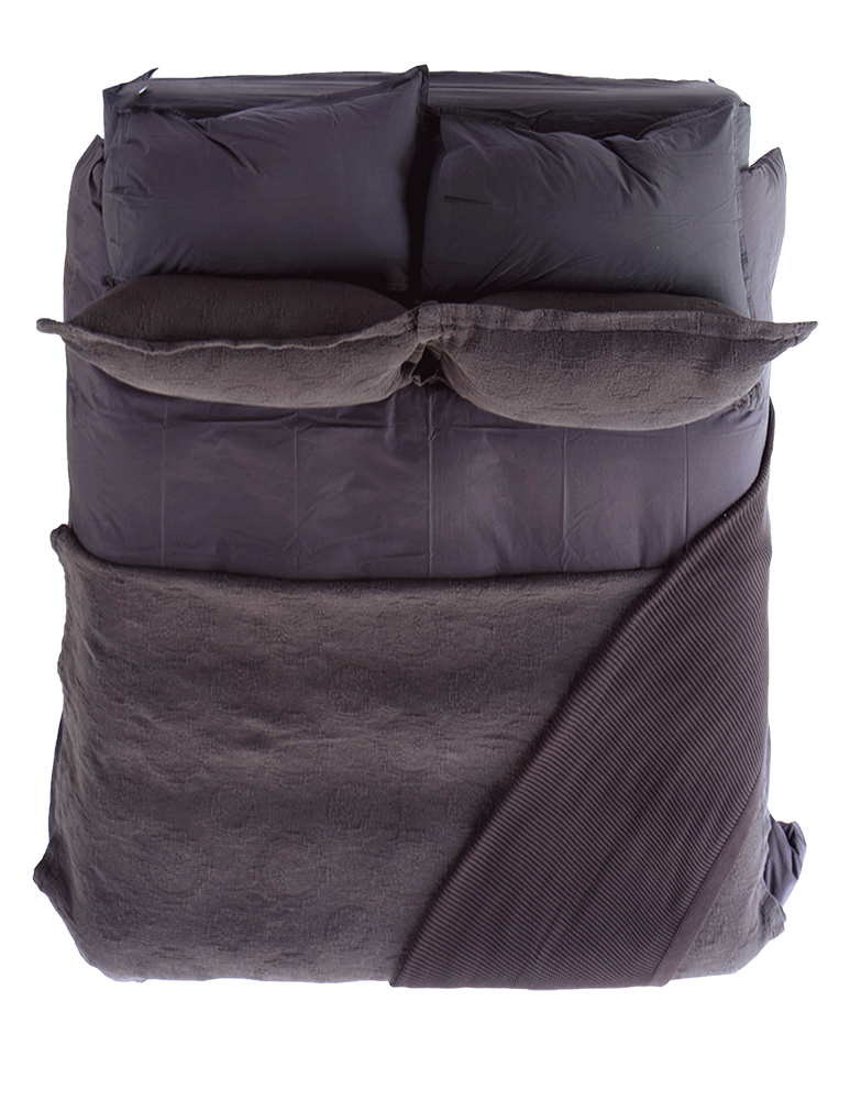 Fig Antik Matelasse Throw on Styled Bed - Overhead Flat Lay | MATTEO