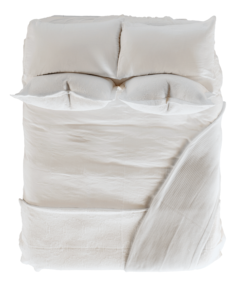 Moon Antik Matelasse Throw Styled on Bed - Aerial View | MATTEO