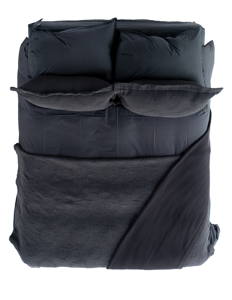 Night Antik Matelasse Throw Blanket - Styled Bed Overhead Flat Lay | MATTEO