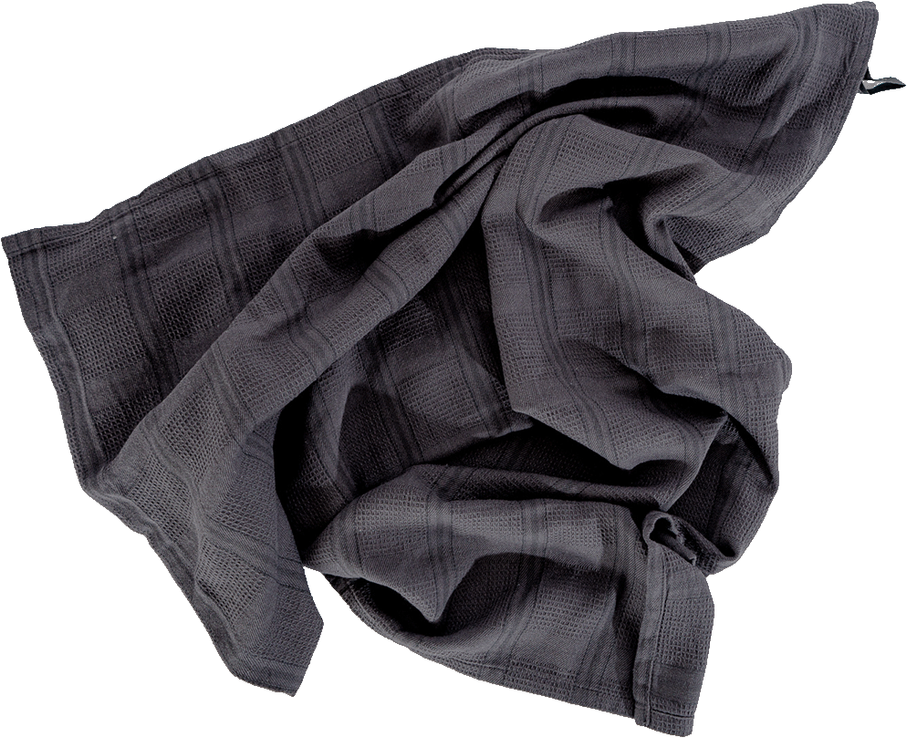 Smoke Cotton Cucina Vintage Kitchen Towel - Draped Flat Lay, Waffle Weave Detail | MATTEO