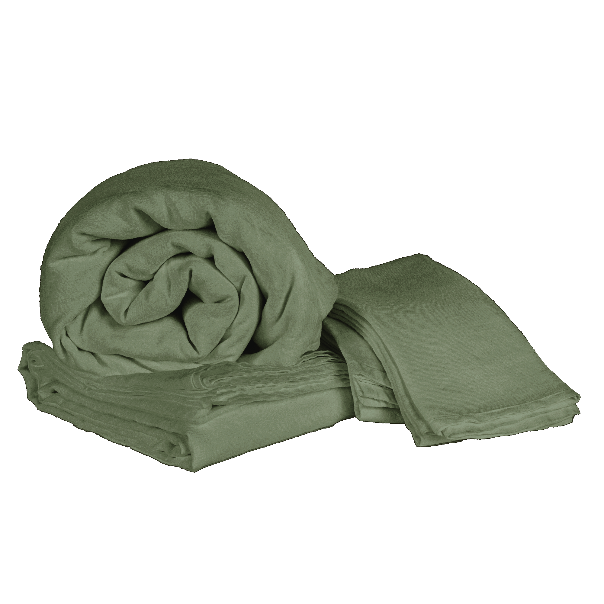 Bay Sage Green Vintage Linen Fitted Sheet - Rolled Display | MATTEO