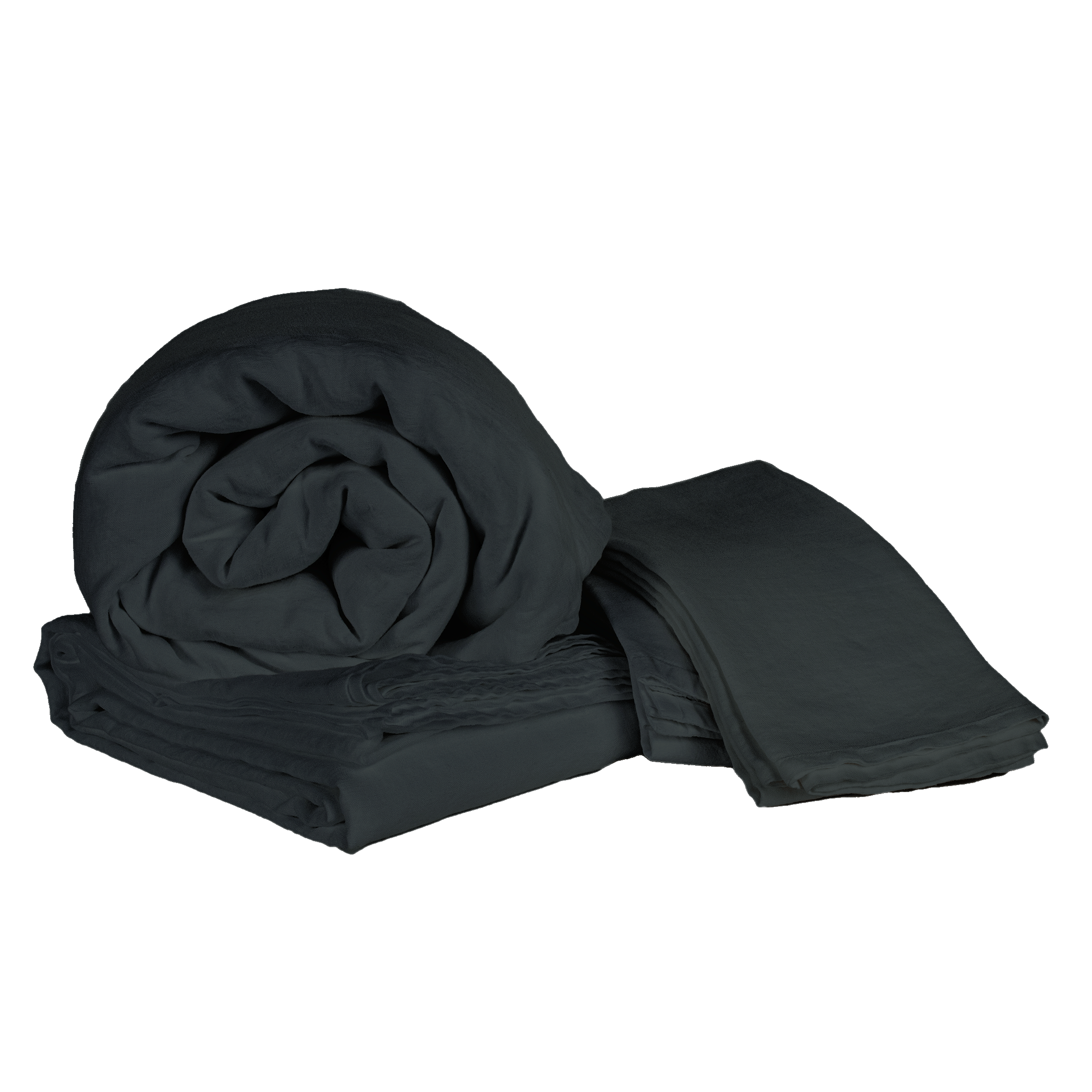 Alpine Deep Green Vintage Linen Sheet Set - Rolled & Folded Stack | MATTEO