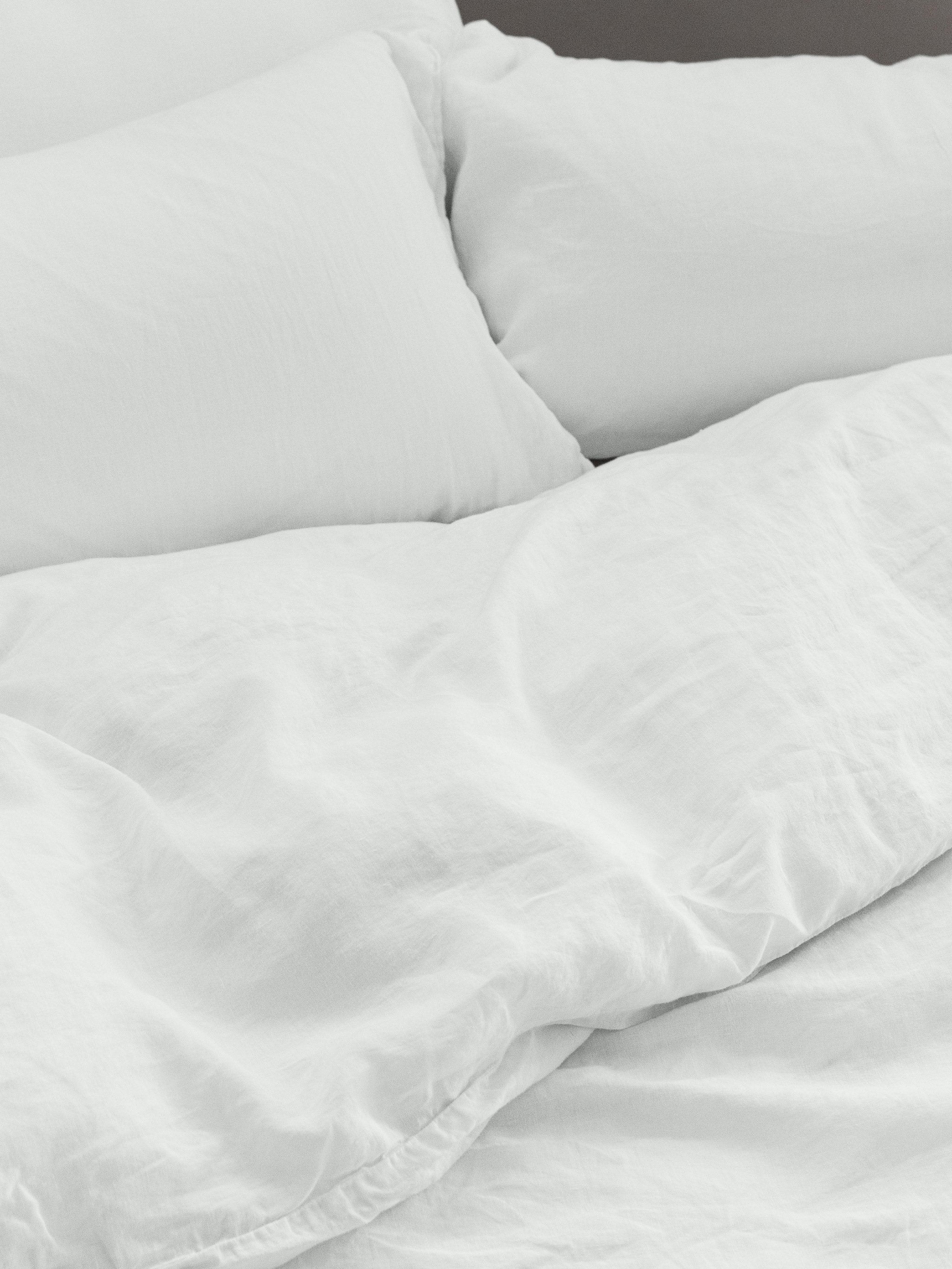 Off White Vintage Linen Duvet Cover - Rumpled Bed Close Up | MATTEO